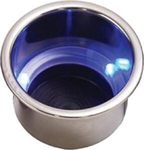 LED FLUSH MOUNT COMBO DRINK HOLDER W/ DRAIN FITTING (SEADOG) 3 5/8" 3 Blue 4 1/4" x 3 3/16"